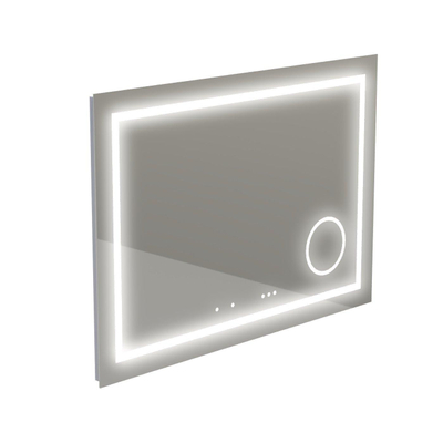 Thebalux spiegel model I 100x75 aluminium geïntegreerde lichtbaan rondom in spiegel voorzien van LED indirecte LED onderzijde Bluetooth touchschakeling spiegelverwarming verlichte vergrootspiegel en stopkontact