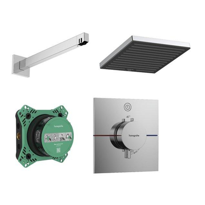 Hansgrohe ShowerSelect Douche pluie - partie encastrable - robinet thermostatique - pommeau - Ecosmart - bras de douche - Chrome