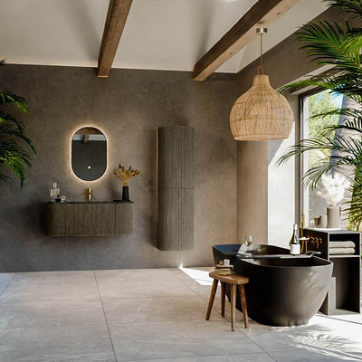 Ensemble de meuble de salle de bain Mondiaz KURVE-DLUX - 110x46x40cm - 1 tiroir - 2 portes - lavabo en solid surface - milieu - 1 trou de robinet - Shadow