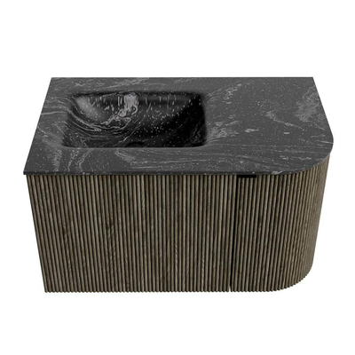 Mondiaz KURVE-DLUX Badkamermeubelset - 75x46x40cm - 1 lade - 1 deur - wastafel solid surface - links - 1 kraangat - Shadow