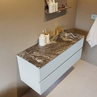 Mondiaz VICA-DLUX Ensemble de meuble de salle de bain - 120cm - meuble sous-vasque argile - 2 tiroirs - lavabo encastré nuage droite - 1 trou de robinet - version haute 60cm - lave