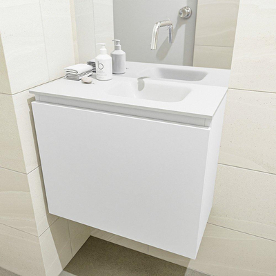 Mondiaz OLAN Meuble lave-mains 60x30x40cm sans trous de robinet 1 tiroir Talc mat avec lavabo LEX Droite Solid Surface Blanc