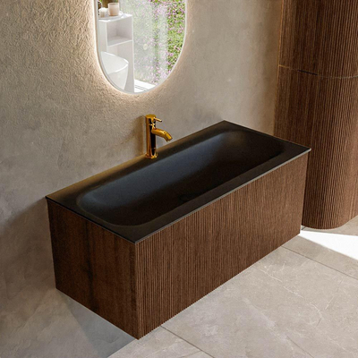 MONDIAZ KURVE Meuble de salle de bains 100cm couleur Walnut avec 1 tiroir. Lavabo BIG MEDIUM centré 1 trou de robinet Urban.