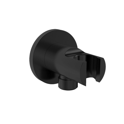 Wiesbaden UniMatch Coude de raccord mural avec porte-douchette rond 1/2" mat noir