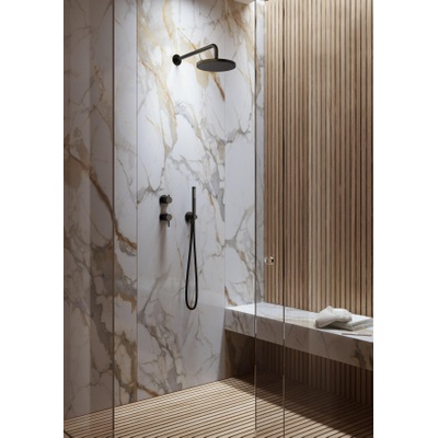 Hotbath Ace Ensemble de douchette - douchette barre - support mural avec sortie - 150cm - flexible de douche - Noir poli PVD