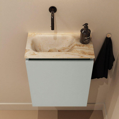 MONDIAZ TURE-DLUX Meuble toilette - 40cm - Greey - EDEN - vasque Frappe - position gauche - sans trou de robinet