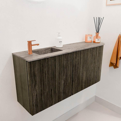 Mondiaz JOYA-DLUX 91.6cm meuble de toilette - arrondi droit couleur Shadow - Vasque FAYE position Gauche 1 trou de robinet couleur Oza