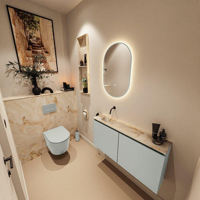 MONDIAZ TURE-DLUX Meuble de toilettes 100cm Greey. Lavabo EDEN Frappe position gauche. Sans trou de robinet.