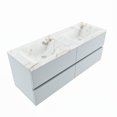 MONDIAZ VICA-DLUX Ensemble meuble de salle de bains - 130cm - meuble bas clay - 4 tiroirs - lavabo encastré cloud double - sans trous de robinet - version haute 60cm - frape