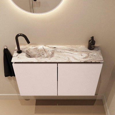 MONDIAZ TURE-DLUX Meuble WC 80cm Rosee. EDEN lavabo Glace position gauche. Avec 1 trou de robinet.