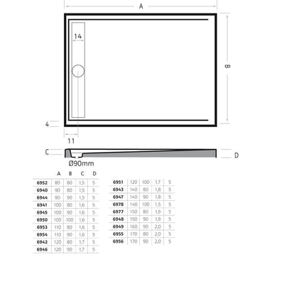 Xenz easy tray douchevloer 100x90x5cm rechthoek acryl wit