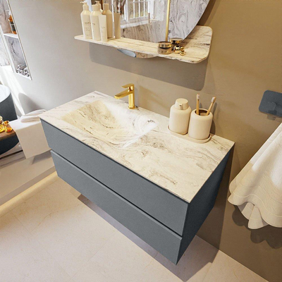 MONDIAZ VICA-DLUX Badkamermeubelset - 100cm - onderkast plata- 2 lades - inbouw wastafel cloud links - 1 kraangat - 60cm hoge versie - glace