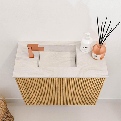 Mondiaz JOYA-DLUX 50cm meuble de toilette - couleur Oak - Vasque FAYE position Gauche 1 trou de robinet couleur Ostra.