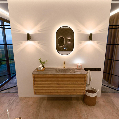 Mondiaz CIRO-DLUX Badkamermeubelset - 120x45x50cm - Solid surface wastafel Oza - 1 wasbak Rechts - 1 kraangat - 2 lades - Oak