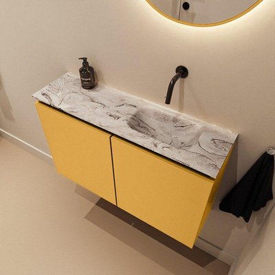MONDIAZ TURE-DLUX 80cm toiletmeubel Ocher. EDEN wastafel Glace positie rechts. Zonder kraangat.