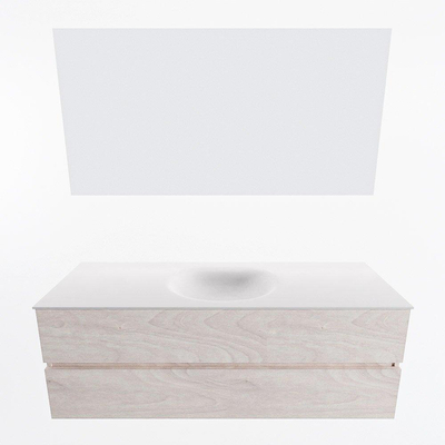 Mondiaz VICA ensemble de meuble de salle de bain - 140cm - meuble sous vasque en aggloméré - 2 tiroirs - lavabo moon milieu - sans trous de robinet - couleur talc - miroir LED - version XL 60cm de haut