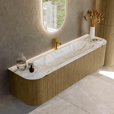 Mondiaz KURVE-DLUX Badkamermeubelset - 170x46x40cm - 1 lade - 2 deuren - wastafel solid surface - midden - 1 kraangat - Dusk