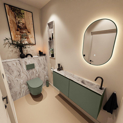 MONDIAZ TURE-DLUX meuble WC 120 cm Army. Lavabo EDEN Glace position droite. Avec 1 trou de robinet.