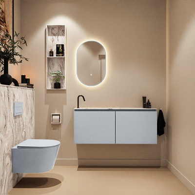 MONDIAZ TURE-DLUX Meuble toilette - 120cm - Clay - EDEN - vasque Glace - position gauche - 1 trou de robinet