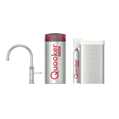 Quooker Classic Fusion Round kokendwaterkraan - draaibare uitloop - Combi+ incl. Cube reservoir - Warm / kokend / bruisend / gefilterd water - RVS