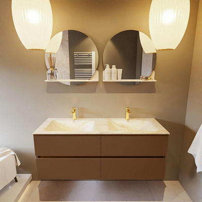 Mondiaz VICA-DLUX ensemble de meuble de salle de bain - 130cm - meuble sous-vasque repos - 4 tiroirs - lavabo encastrée cloud double - 2 trous de robinet - version haute de 60cm - ostra