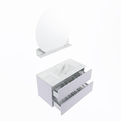 Mondiaz VICA-DLUX ensemble de meuble de salle de bain - 90cm - meuble sous-vasque cale - 2 tiroirs - lavabo encastré cloud milieu - sans trous de robinet - version haute de 60cm - opalo