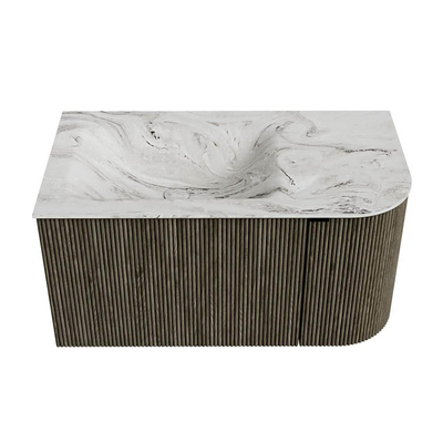 Mondiaz KURVE-DLUX Badkamermeubelset - 85x46x40cm - 1 lade - 1 deur - wastafel solid surface - links - 1 kraangat - Shadow