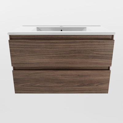 Mondiaz Aivy badmeubelset - 80x45x50cm - 1 kraangat - 1 wasbak talc Keramiek - Midden - 2 lades - Met spiegel - Melamine Mocha