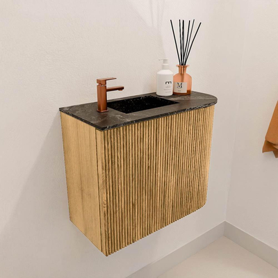 Mondiaz JOYA-DLUX 51.6cm toiletmeubel - ronding rechts kleur Oak - Wastafel FAYE positie Links 1 kraangat kleur Lava.