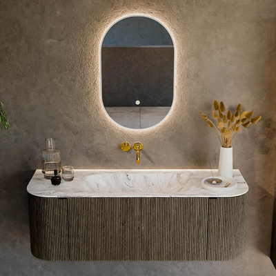 Mondiaz KURVE-DLUX Ensemble de meuble de salle de bains - 130x46x40cm - 1 tiroir - 2 portes - lavabo solid surface - central - sans trou de robinet - Shadow
