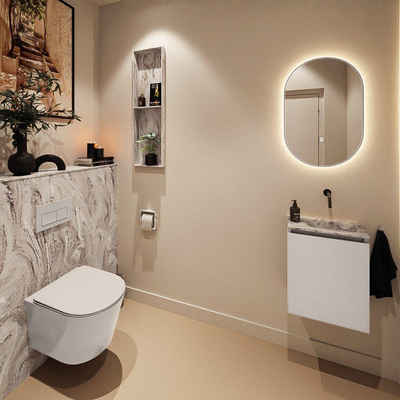 MONDIAZ TURE-DLUX Meuble toilette - 40cm - Linen - EDEN - vasque Glace - position droite - sans trou de robinet