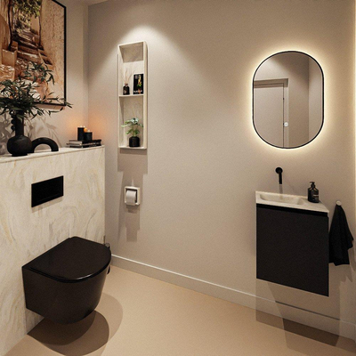 MONDIAZ TURE-DLUX Meuble toilette - 40cm - Urban - EDEN - vasque Ostra - position gauche - sans trou de robinet