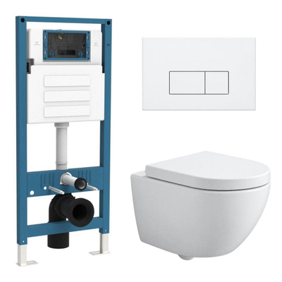 QeramiQ Dely Swirl Ensemble WC Compact - réservoir encastré QeramiQ flush - abattant 25mm - plaque de commande métallique blanc mat - boutons rectangulaires - blanc mat