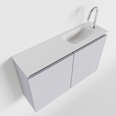 MONDIAZ TURE Kit lave-mains - 80x23x50cm - 1 trou de robinet - 2 portes - cale mat - Lavabo à droite - Solid Surface Blanc