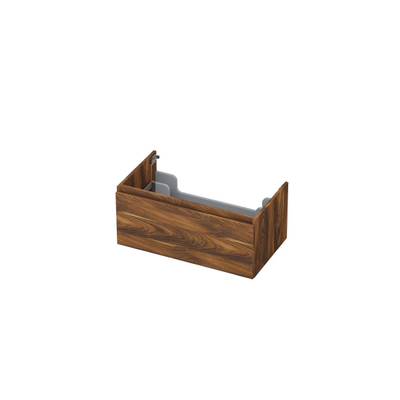 INK Wastafelonderkast - 80x45x35cm - 1 lade - greeploos - met houten keerlijst - MFC - Noten