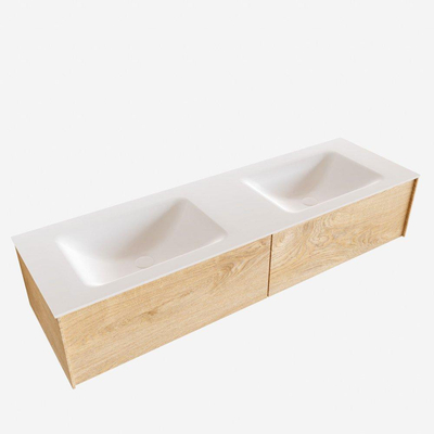 MONDIAZ LUSH Ensemble de meuble salle de bain - 150cm - 2 tiroirs - lavabo cloud - 2 lavabos - 0 trous de robinet - chêne blanchi