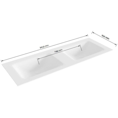 Mondiaz CLOUD Lavabo encastré - 141x1.2x46cm - double - sans trou de robinet - solid surface - Ostra