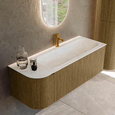 Mondiaz KURVE-DLUX Badkamermeubelset - 125x46x40cm - 1 lade - 1 deur - wastafel solid surface - rechts - 1 kraangat - Dusk