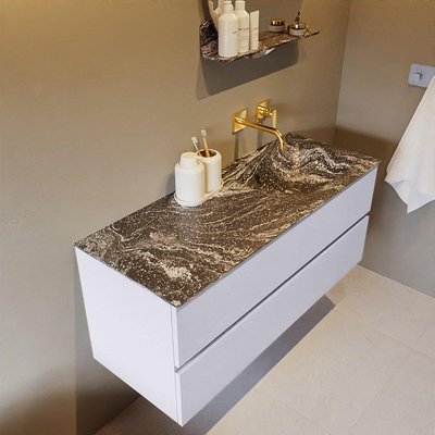 Mondiaz VICA-DLUX ensemble de meuble de salle de bain - 120cm - meuble sous-vasque cale - 2 tiroirs - lavabo encastré cloud droite - sans trous de robinet - version haute de 60cm - lave