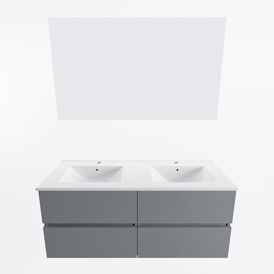 Mondiaz VICA ensemble de meuble de salle de bain - 120cm - meuble sous-vasque plata - 4 tiroirs - lavabo denia double - 2 trous de robinet - couleur Blanc Brillant - miroir LED - version XL 60cm de haut