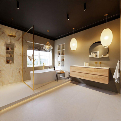 MONDIAZ VICA-DLUX Badkamermeubelset - 150cm - onderkast washed oak - 2 lades - inbouw wastafel cloud rechts - zonder kraangaten - 60cm hoge versie - frape
