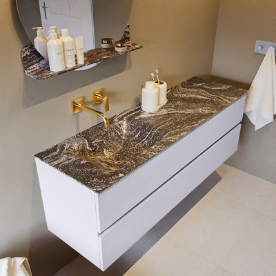 Mondiaz VICA-DLUX ensemble de meuble de salle de bain - 150cm - meuble sous-vasque cale - 2 tiroirs - lavabo encastré cloud gauche - sans trous de robinet - version haute de 60cm - lave