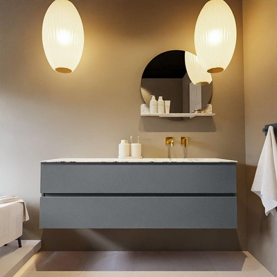 Mondiaz VICA-DLUX ensemble de meuble de salle de bain - 150cm - meuble sous-vasque plata - 2 tiroirs - lavabo encastrée cloud droite - sans trous de robinet - version haute de 60cm - glace