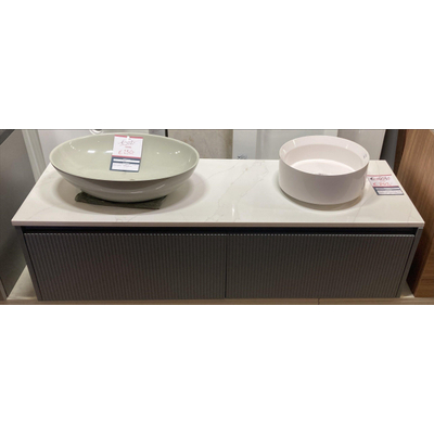 BRAUER Embrace Wavy wastafelonderkast 140 2 softclose lades - greeploos - 2 sifon uitsparingen - mat grijs inclusief Mirage topblad marmer look (showroommodel) OUTLETSTORE