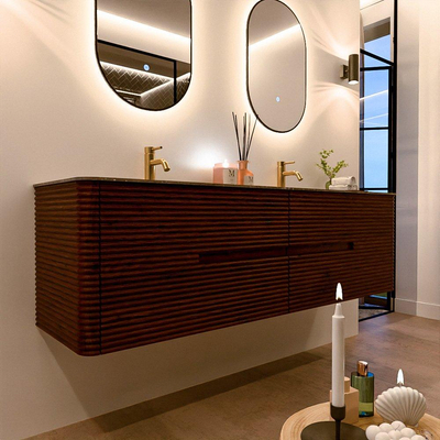 Mondiaz CIRO-DLUX Ensemble de meuble de salle de bains - 170x45x50cm - Lavabo en solid surface Oza - 2 vasques Double - 2 trous de robinet - 4 tiroirs - Ruby