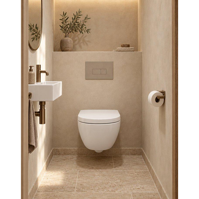 QeramiQ Dely Swirl Compact Toiletset - inbouwreservoir QeramiQ flush - 25mm zitting - kunststof bedieningsplaat taupe - rechthoekige knoppen - glans wit