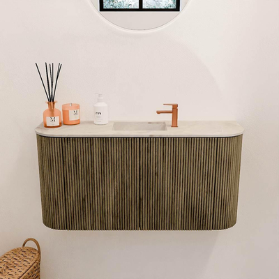 Mondiaz JOYA-DLUX 83.2cm toiletmeubel - ronding links en rechts kleur Dusk - Wastafel FAYE positie Midden 1 kraangat kleur Frappe.