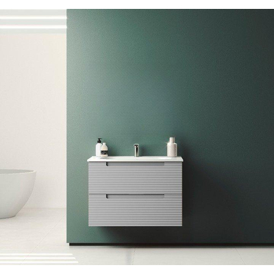 Saniclass Prime Balance Badkamermeubelset - 80x55x45cm - 1 rechthoekige keramische wasbak wit - 1 kraangat - 2 lades - mat greige (grijs)