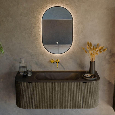 Mondiaz KURVE Ensemble de meuble salle de bain - 120x46x40cm - 1 tiroir - 2 portes - lavabo en solid surface - milieu - sans trou de robinet - Shadow