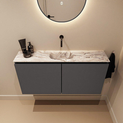 MONDIAZ TURE-DLUX Meuble toilette - 100cm - Dark Grey - EDEN - vasque Glace - position centrale - sans trou de robinet